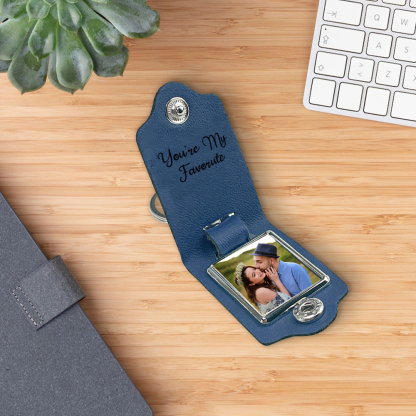 Porte-Clés Cuir 2 Prénoms et 1 Photo Personnalisés avec Date et Texte pour Couple | Jessemade