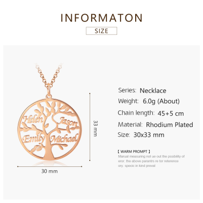 Collier Argent Arbre de vie Arbre généalogique 4 prenoms