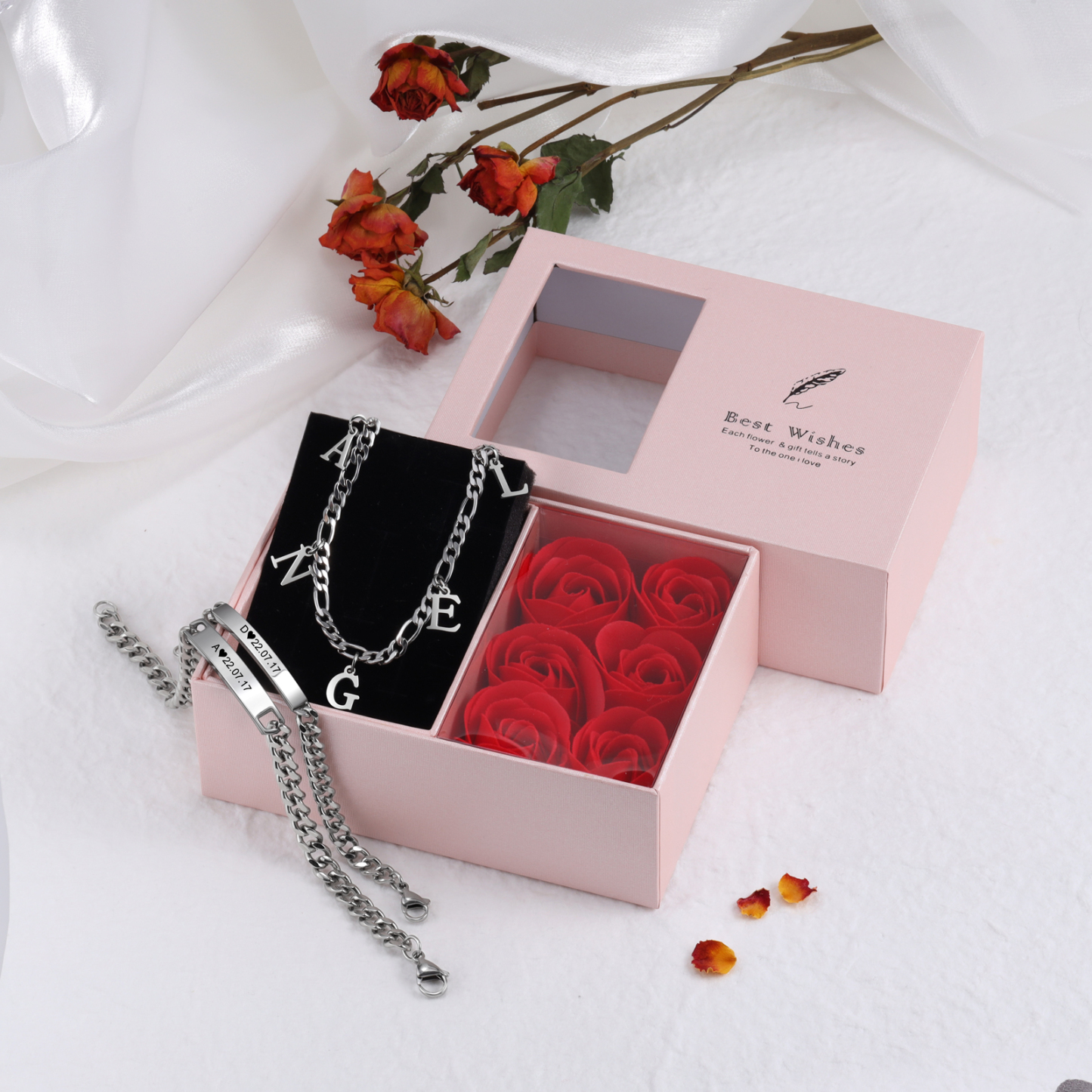 Collier et Bracelet Combinaison Prénom Personnalisé avec lettres pour Un couple