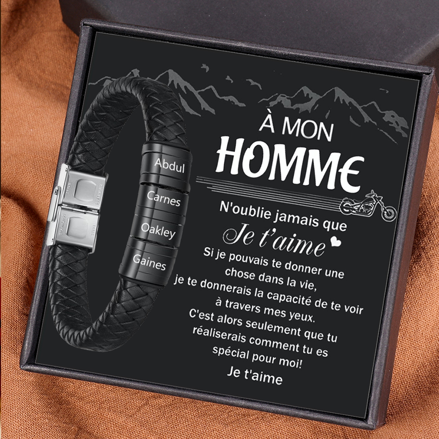 À mon Homme - Bracelet Cuir tressé 4 Prénoms Personnalisés Bracelet Homme
