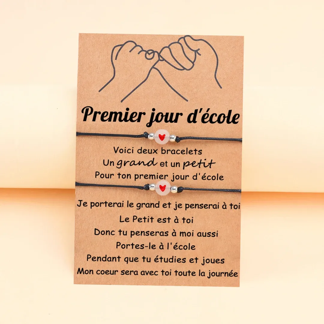 2PCS Ensemble de Bracelets Cœur Bracelet en Commun Cadeau Rentrée Scolaire Premier jour d’école｜Jessemade