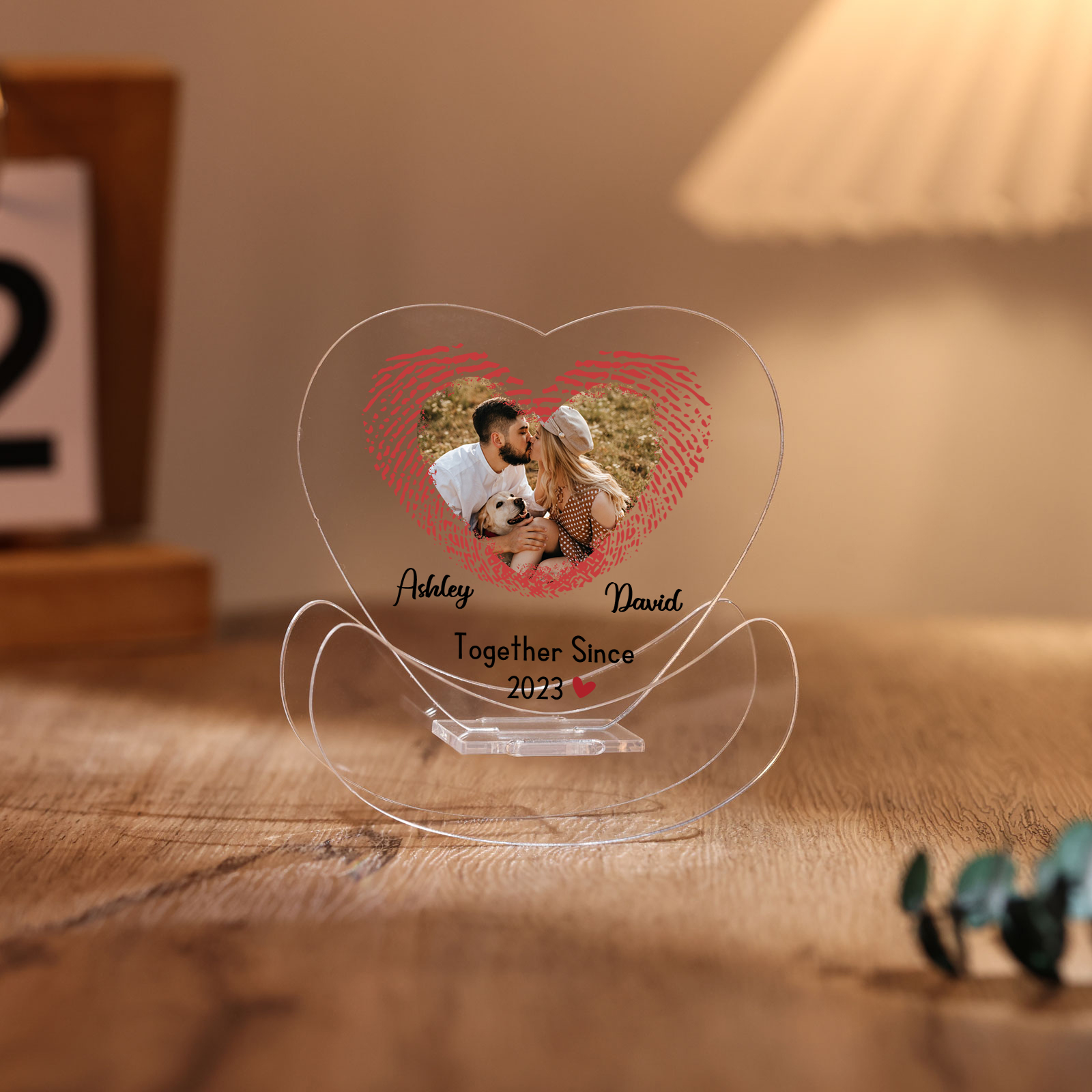 Ornements Panneau Acrylique 2 Prénoms et Photo Personnalisés avec Texte pour Couple