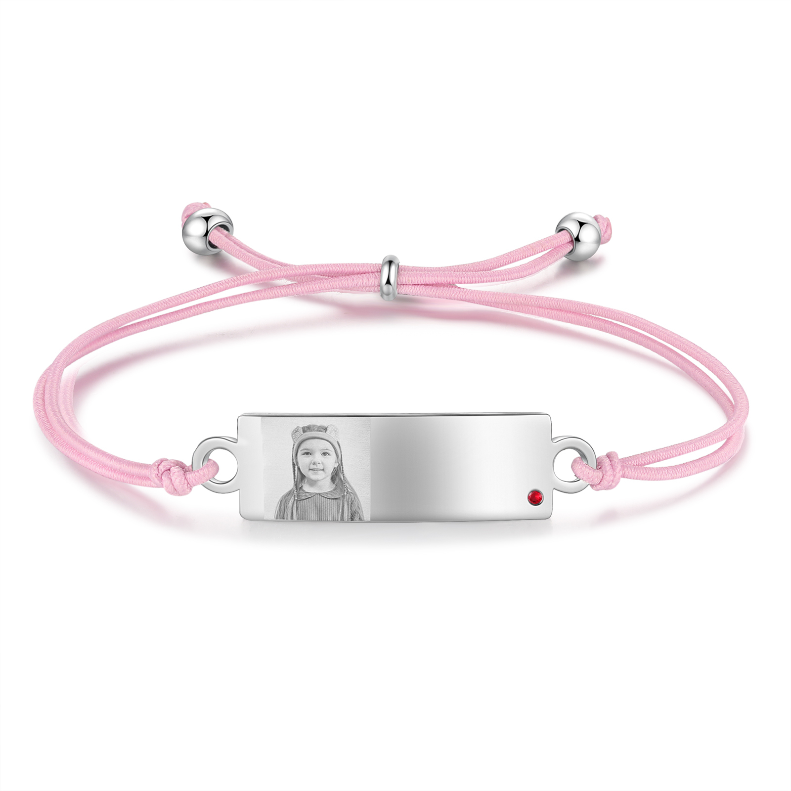 À Ma Fille - Bracelet Prénom et Photo Personnalisés avec Pierre de Naissance Corde élastiques - Cadeau Rentrée Scolaire