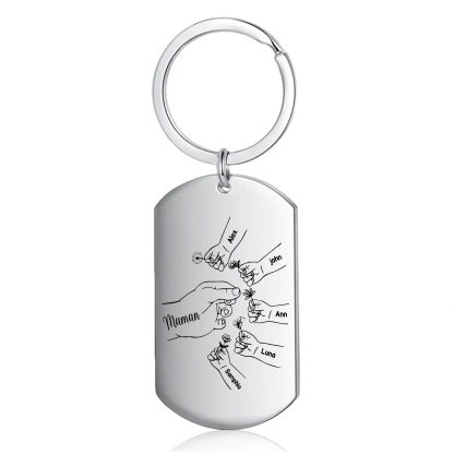 À ma Maman/Mamie - Porte-Clés 2-7 Prénoms Personnalisés Porte-Clés Mains et Fleurs