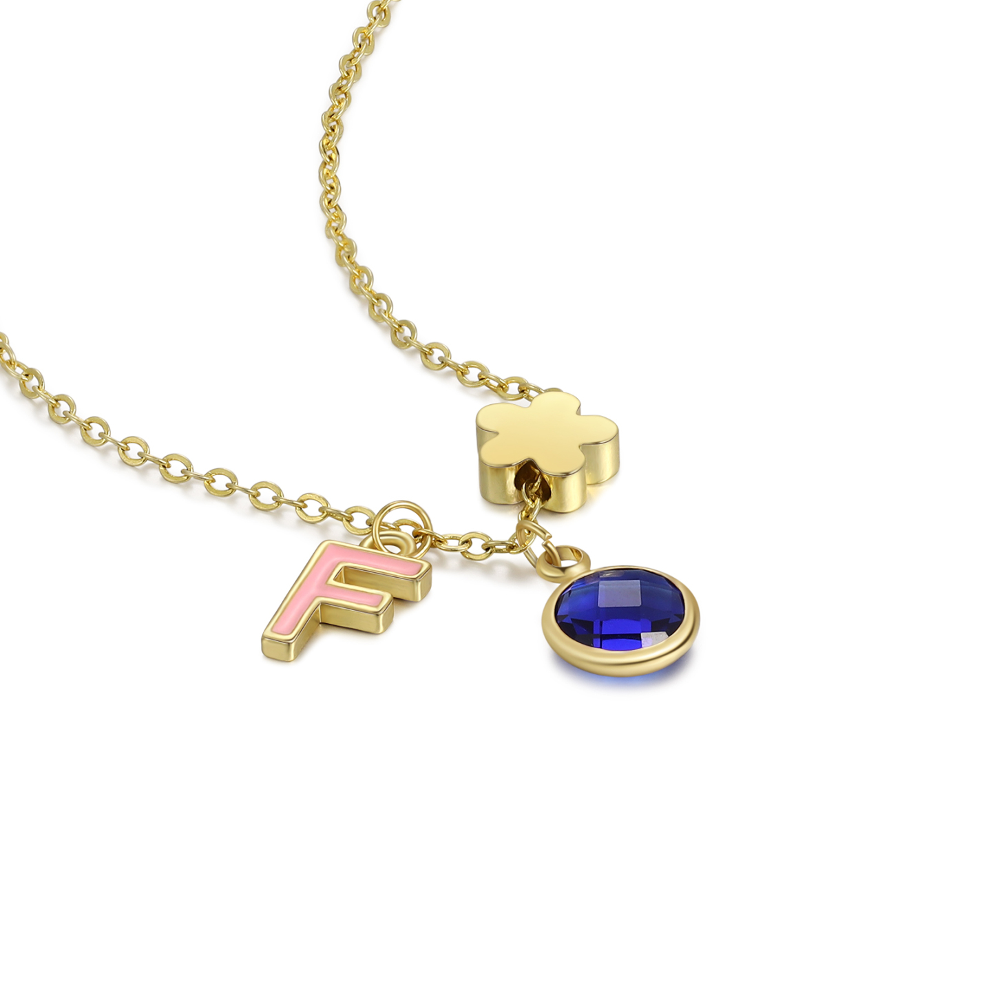 Collier Enfants Bébé Collier 1 Pierre de Naissance et 1 Lettre pour Fille Filleule