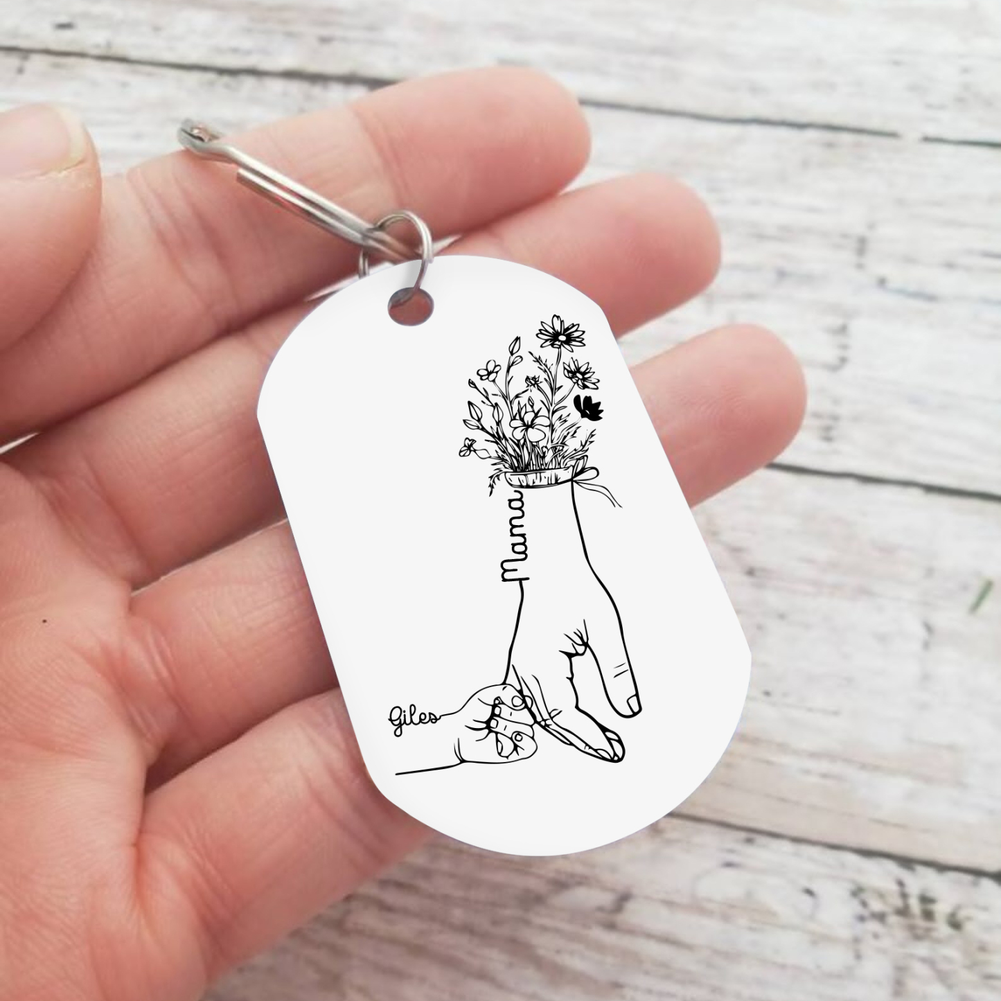 À Ma Maman - Porte-Clés la Main dans la Main 2 Prénoms Personnalisés