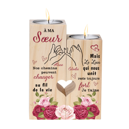 À Ma Sœur - Bougeoir en Bois 2 Prénoms Personnalisés sans bougie