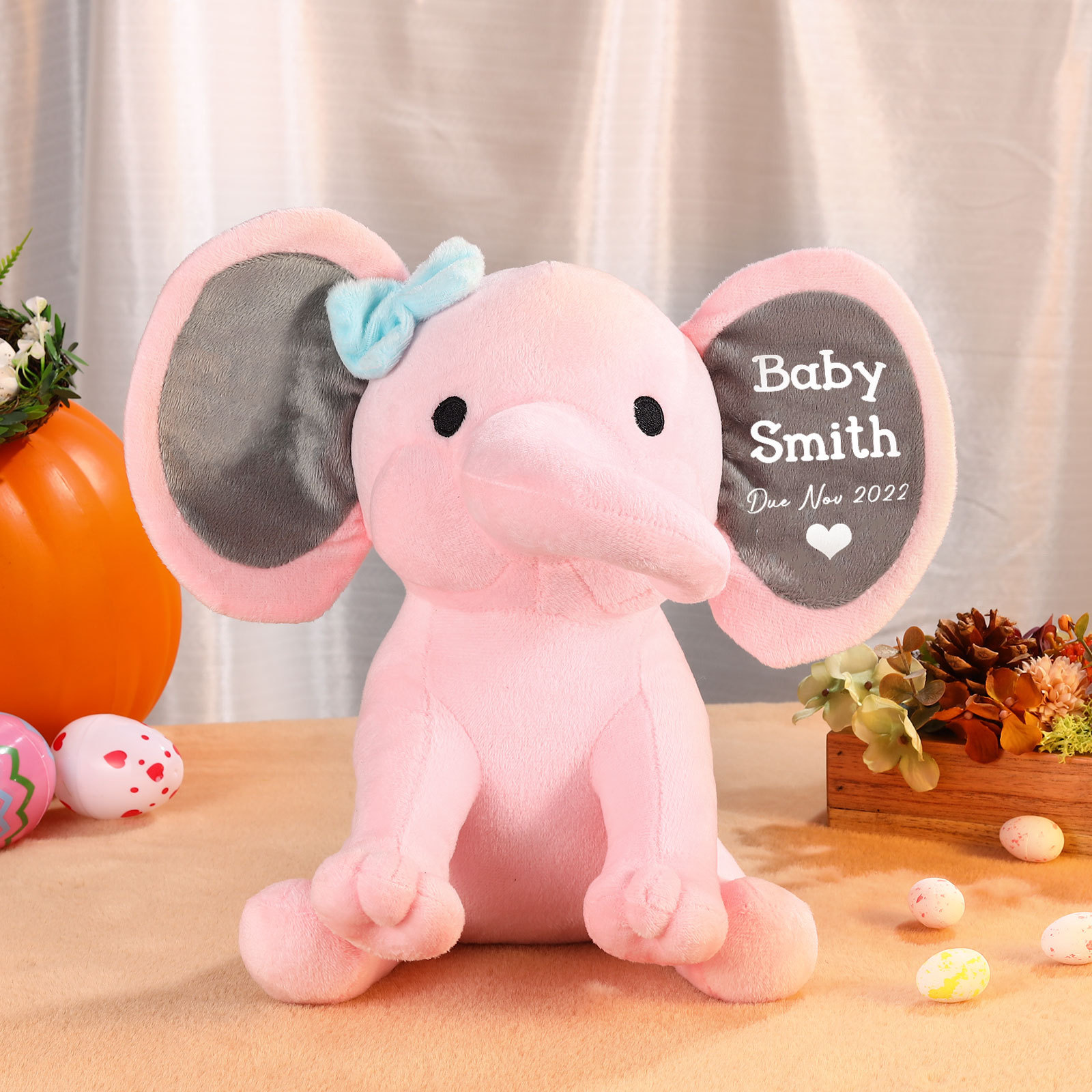 Décoration jouet d‘éléphant’ 1 Prénom et Date Personnalisés pour Enfant Poupées de Pâques Cadeau Rentrée Scolaire