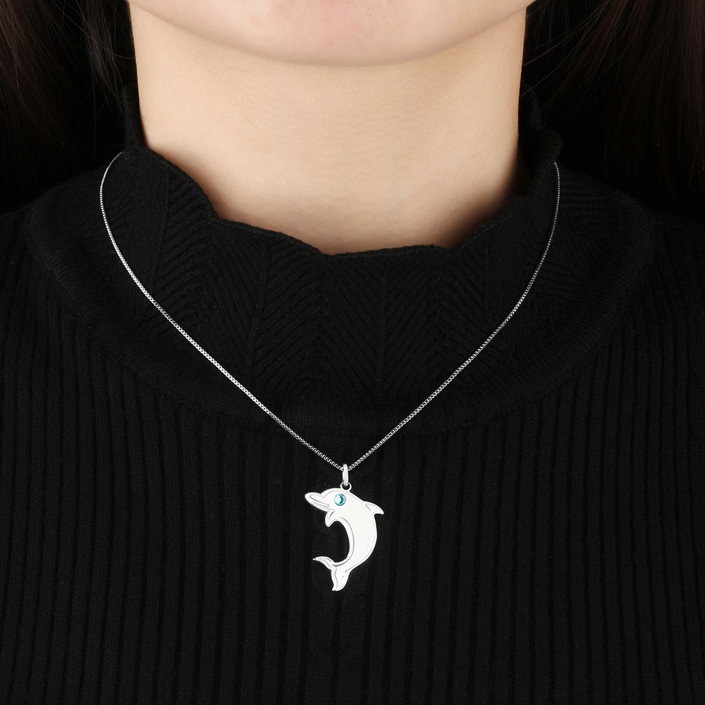 Collier dauphin 1 Prénom Personnalisé avec 1 Pierre de Naissance