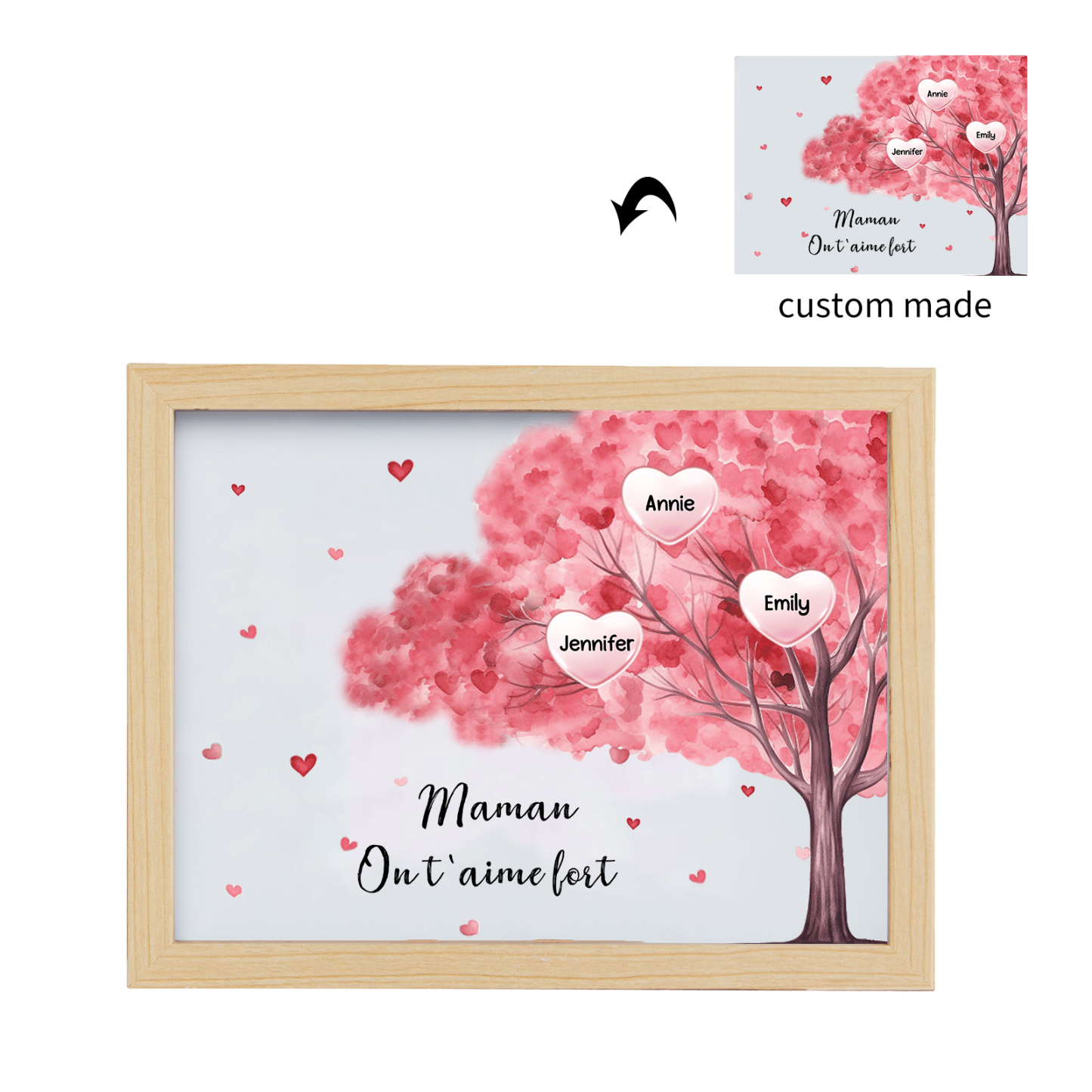 Cadre Photo LED Arbre 3 Prénoms Personnalisés avec 1 Texte Décoration Famille