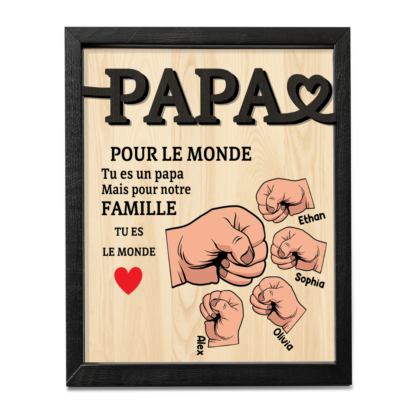 À Mon Papa-Cadre en Bois Poings 4 Prénoms Personnalisés