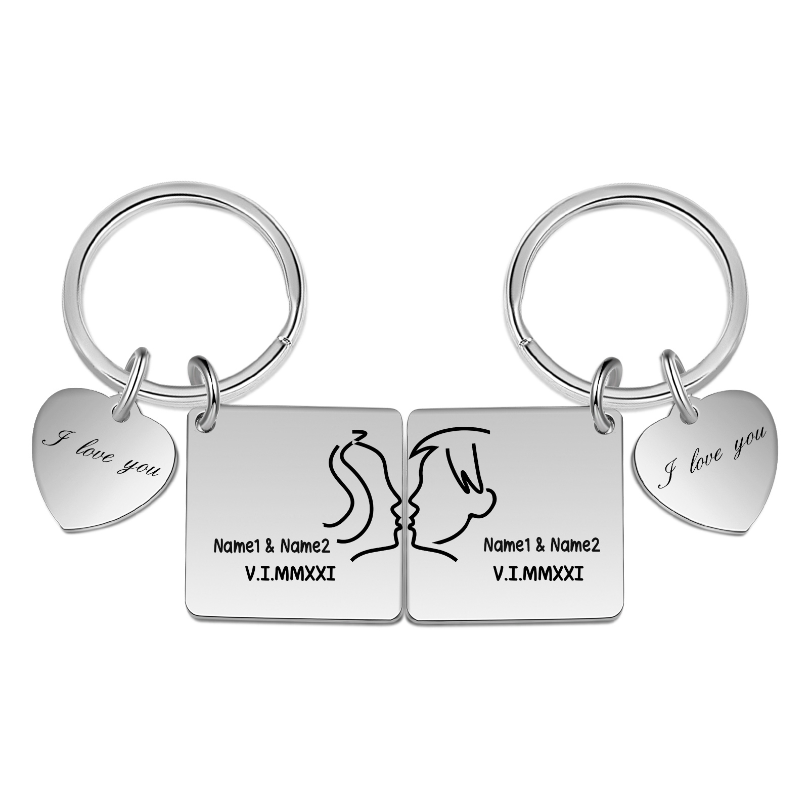 Porte-Clés Cœur 2 Prénoms Personnalisé avec date et 2 lettres | Jessemade