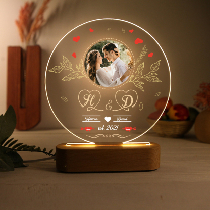 Lampe de chevet Couple LED Lumières 2 Prénoms et 2 Lettres Personnalisés avec Date et Photo