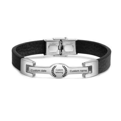 Bracelet Initiale en Cuir 1 Prénom Personnalisé avec Date et Lettre｜Jessemade