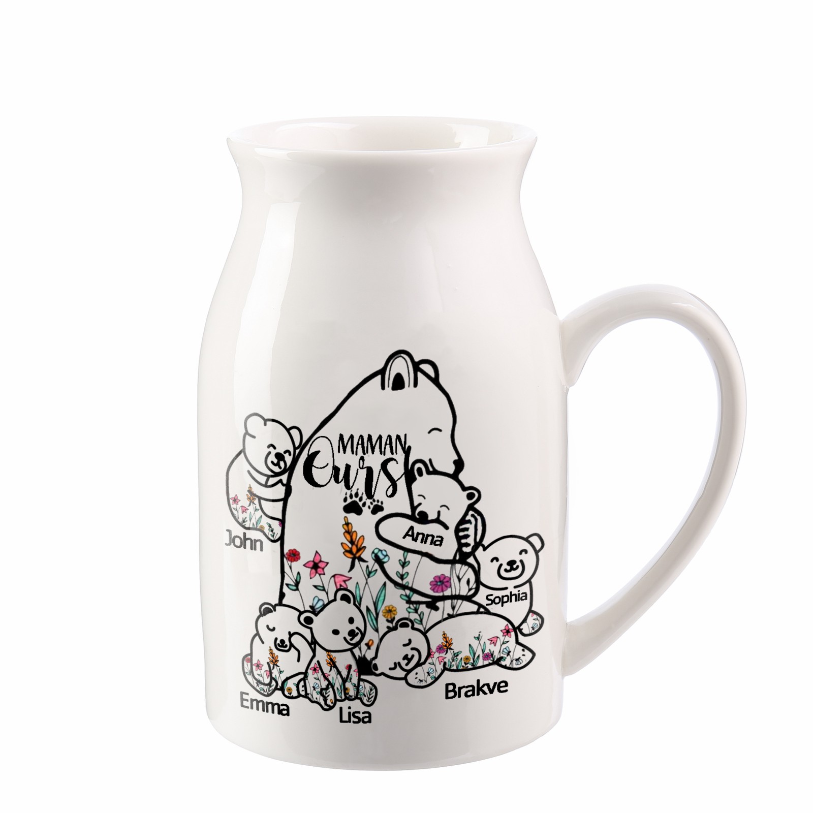 Vase à Fleurs Ours 6 Prénoms Personnalisés avec Texte Décoration de la Maison