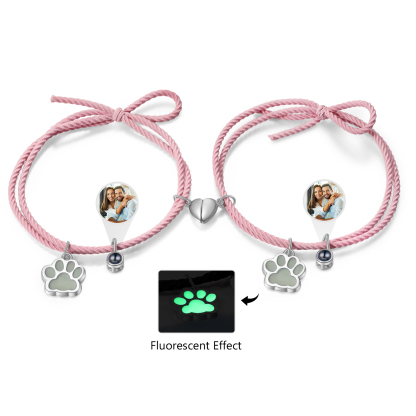 2PCS Bracelets Projection de Pierres Photo Personnalisée pour Couple Bracelet Magnétique Fluorescent