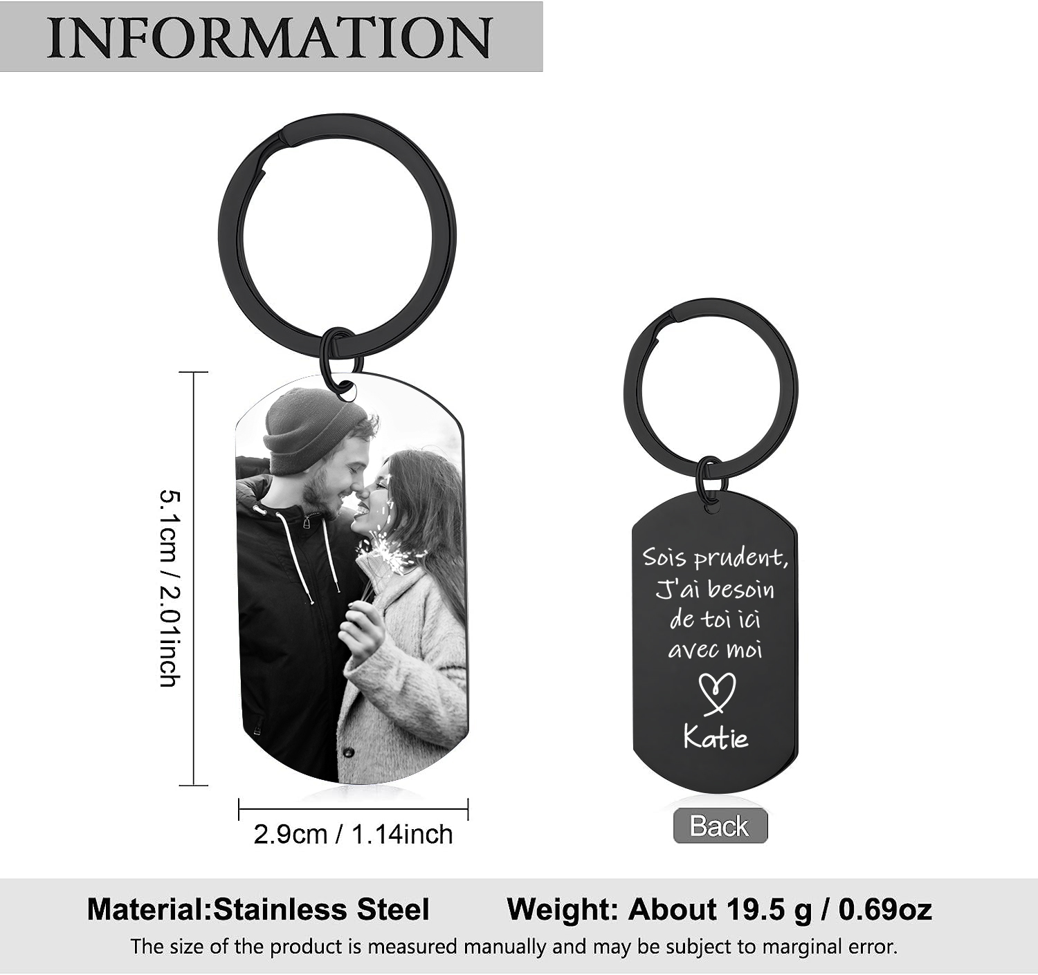 Porte-Clés Couple 1 Prénom et Photo Personnalisés | Jessemade