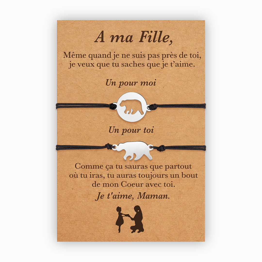 Jessemade FR À ma Fille - 2PCS Ensemble de Bracelets Ours - Cadeau rentrée scolaire pour fille Premier jour d’école