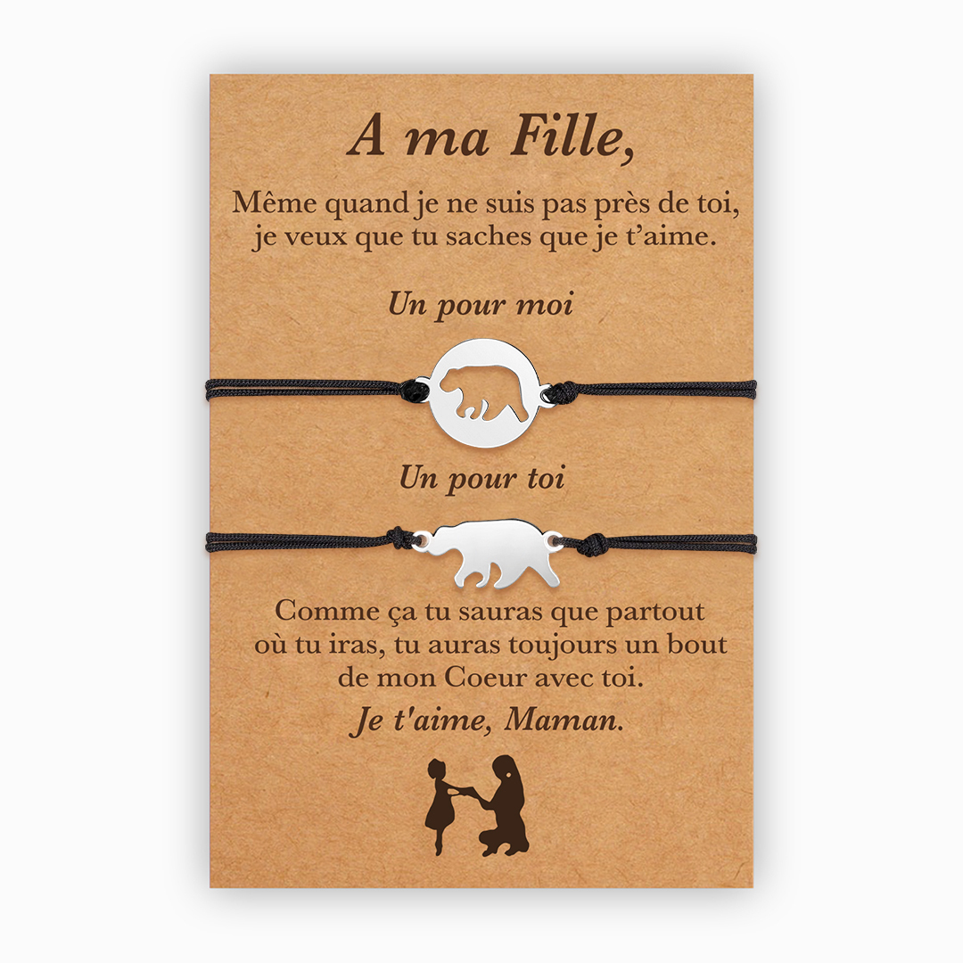 Jessemade FR À ma Fille - 2PCS Ensemble de Bracelets Ours - Cadeau rentrée scolaire pour fille Premier jour d’école
