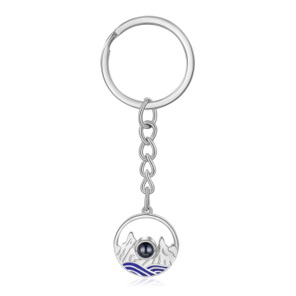 Porte-Clés Projection de Pierres 1 Photo Personnalisée pour Couple