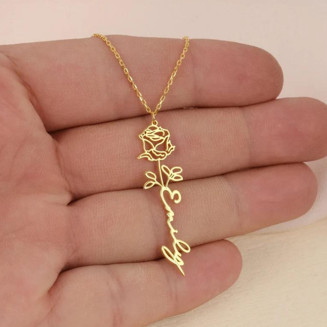 Collier prénom personnalisé 12 fleurs de naissance