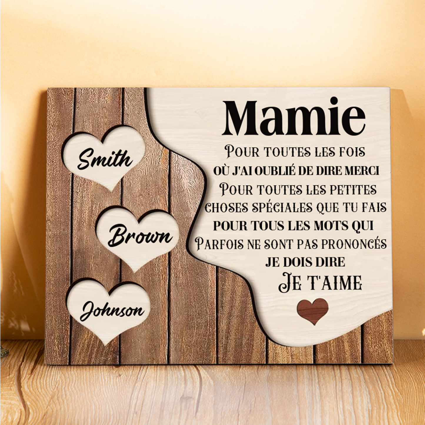 À ma Maman/Mamie - Cadre en Bois 3 Prénoms Personnalisés avec Texte Cadeau pour Famille
