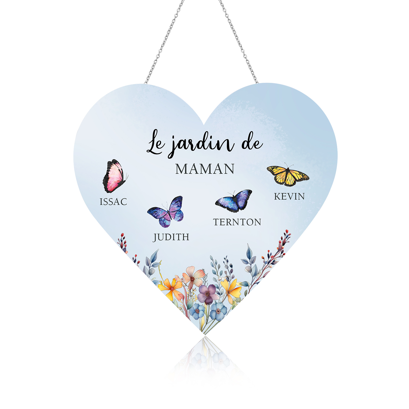 À Maman/Mamie - Veilleuse Cœur Décoration Fleur et Papillon 4 Prénoms Personnalisés avec 1 Texte