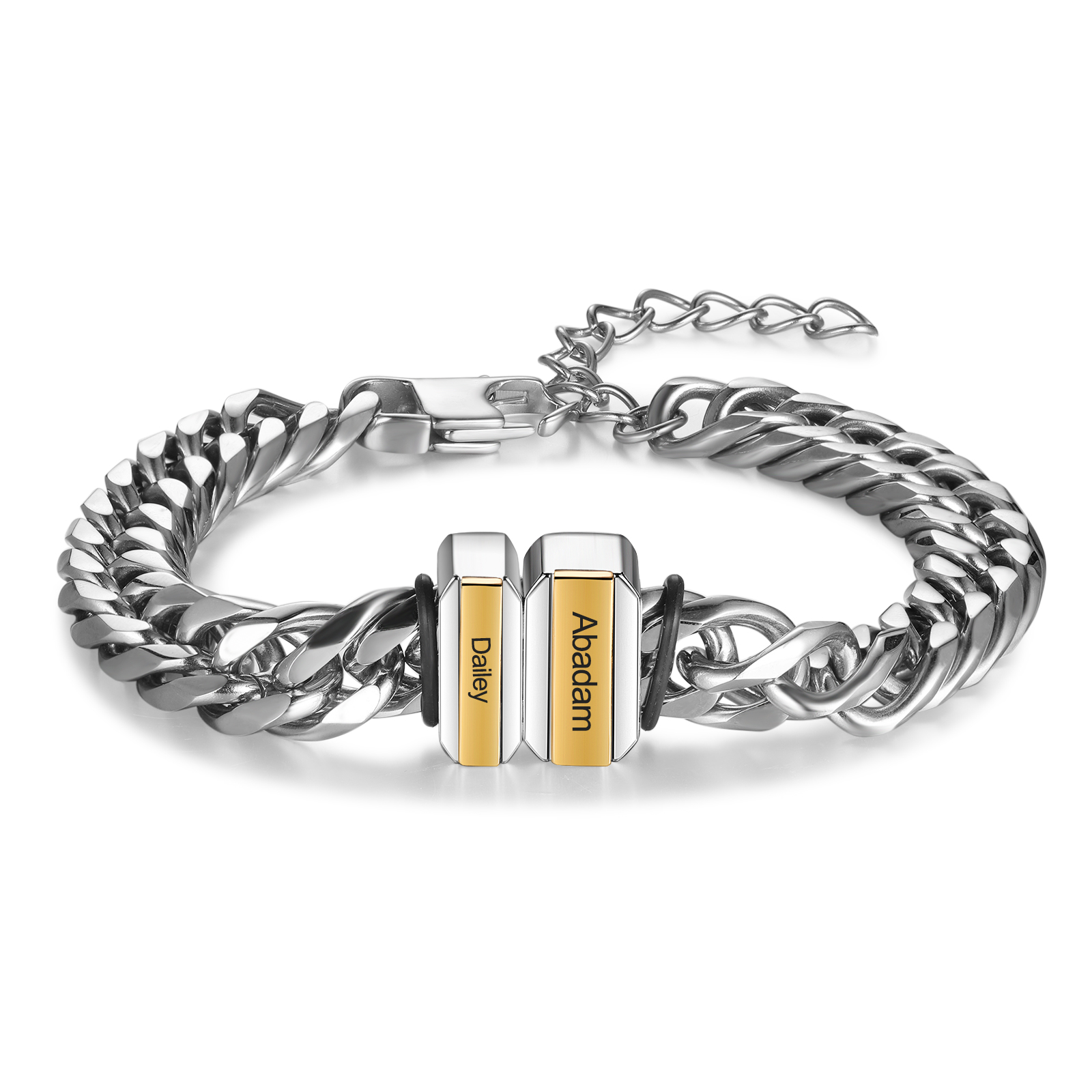 Bracelet Gourmette en Acier inoxydable 2 Prénoms Personnalisé