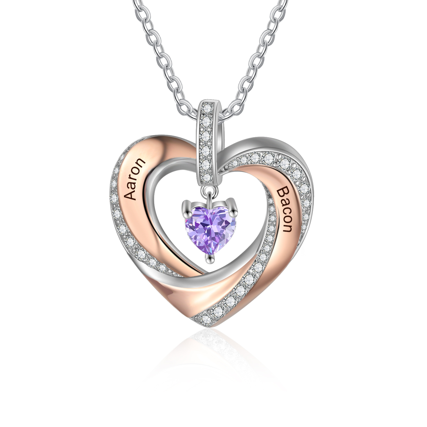 Jessemade FR Collier 2 Prénoms Personnalisé Pendentif avec 1 Pierre de Naissance Cœur