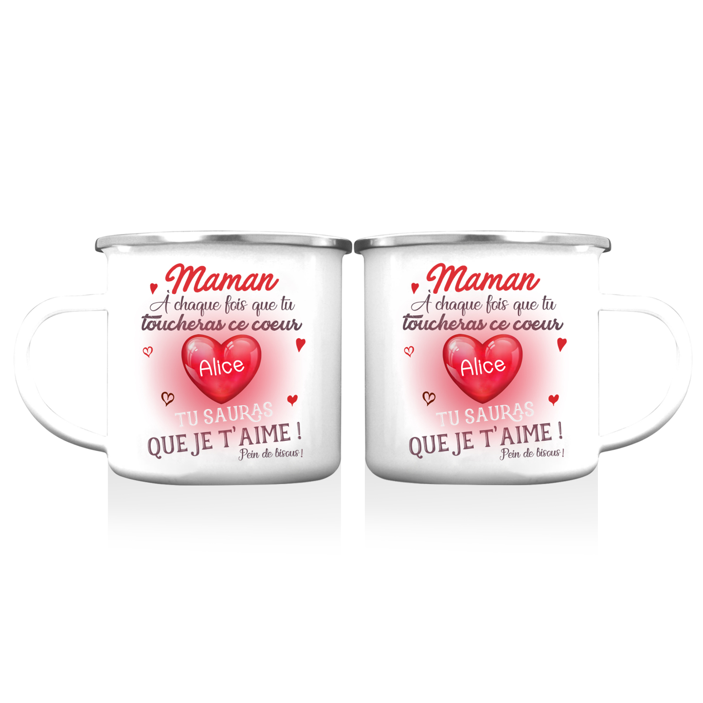 À ma Maman - Tasse émaillée Cœur 1 Prénom Personnalisé