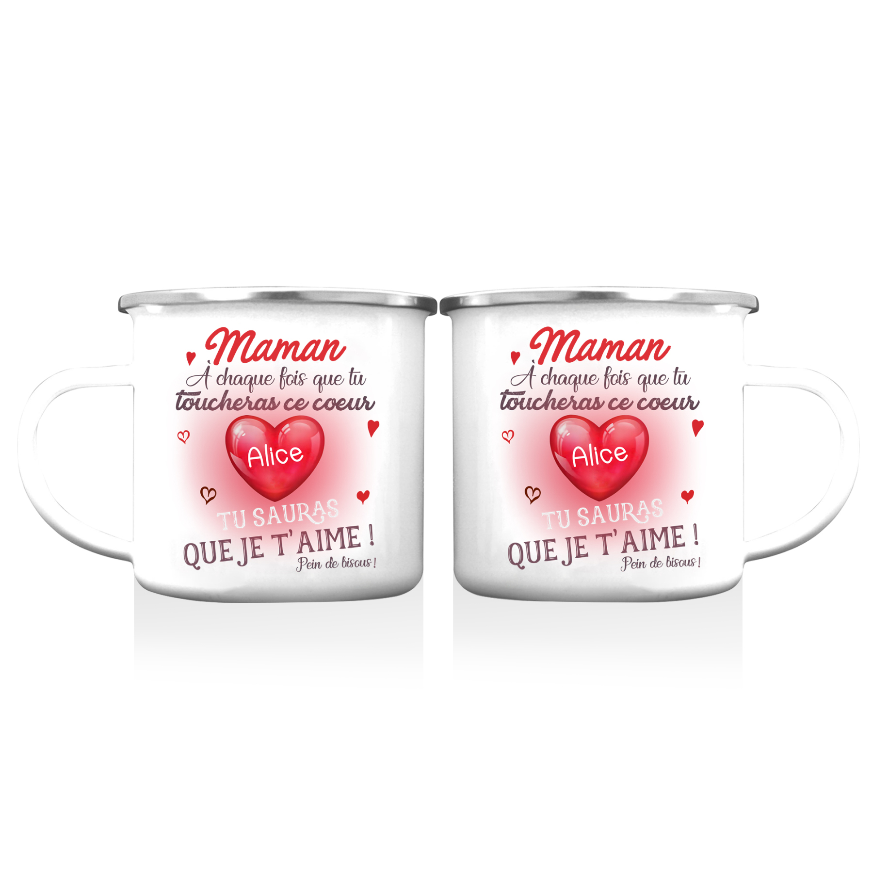 À ma Maman - Tasse émaillée Cœur 1 Prénom Personnalisé