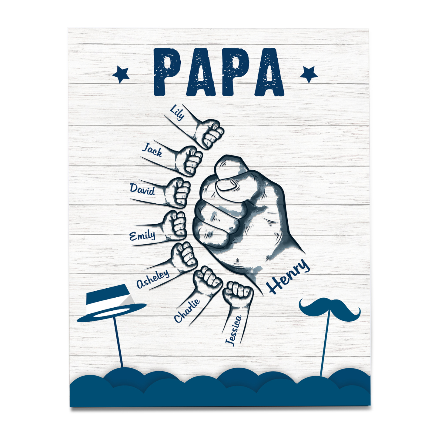 À Mon Papa/Papi-Cadre en Bois Poings 8 Prénoms Personnalisés avec Texte