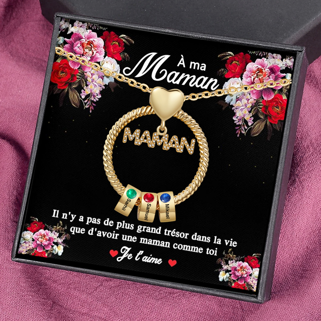 À ma Maman - Collier Pendentif 3 Prénoms Personnalisés avec Pierre de naissance|Jessemade