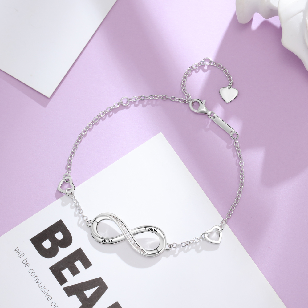 Bracelet infini à Breloque coeurs 2 Prénom Bracelet Personnalisé Femme|Jessemade