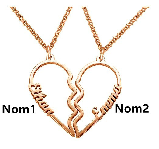 Collier breloque Coeur 2 Prénoms personnalisée pour Couple pour Couple | Jessemade