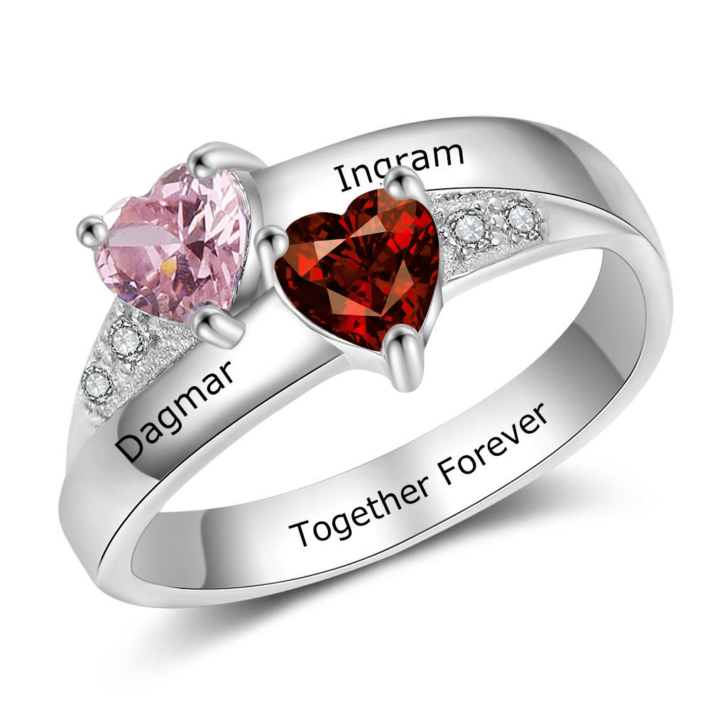 Bague 2 Prénom Personnalisé avec Pierre de Naissance