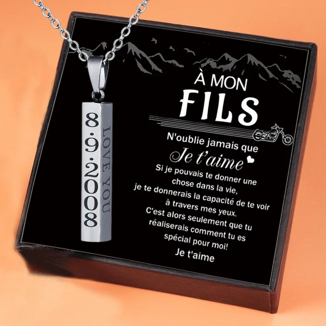 À Mon Fils-Collier de barre verticale personnalisé à 4 côtés Collier Homme
