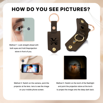 Porte-Clés Cuir 3 Prénoms et 1 Photo Personnalisés Avec Lettre Porte-Clés Projection de Pierre pour Couple