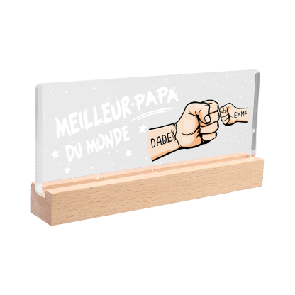 À mon Papa- Lampe de chevet LED Poings 2 Prénoms Personnalisés