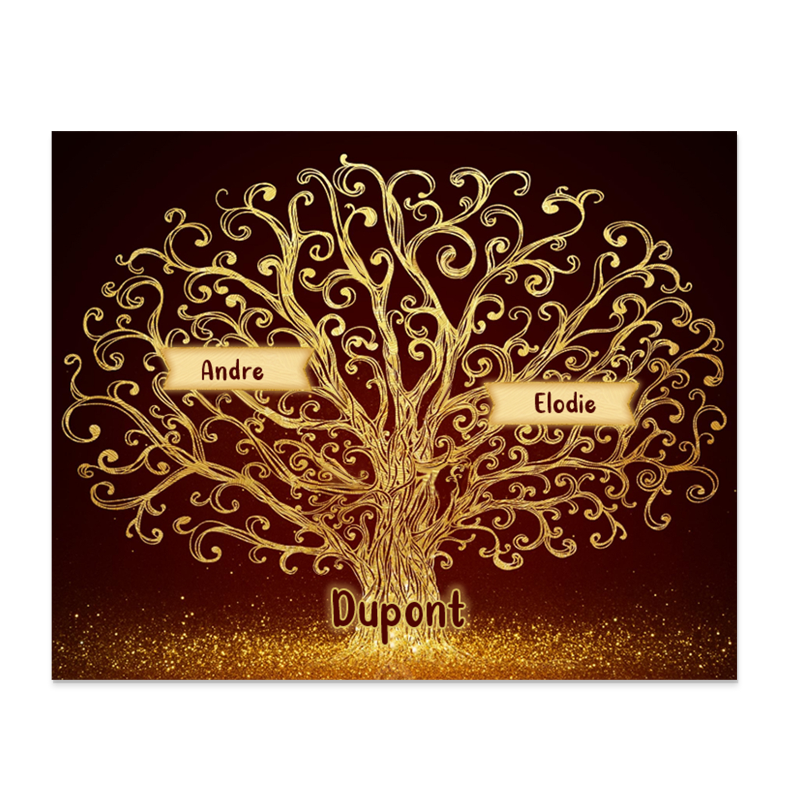 Cadre en Bois Arbre 2 Prénoms Personnalisés avec Texte Cadeau pour Famille