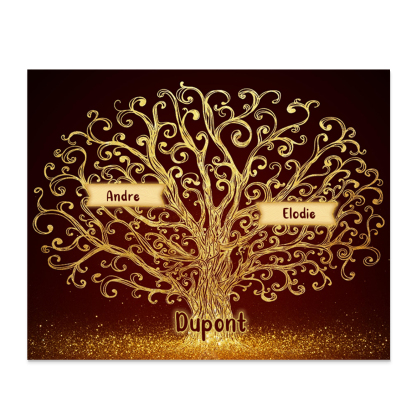 Cadre en Bois Arbre 2 Prénoms Personnalisés avec Texte Cadeau pour Famille