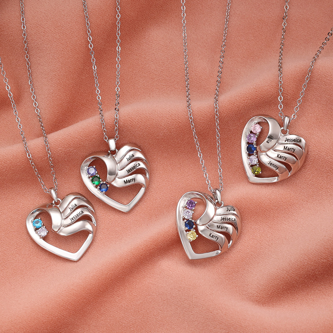Collier Prénom Personnalisé cœur 3 Prénoms 3 pierre de naissance