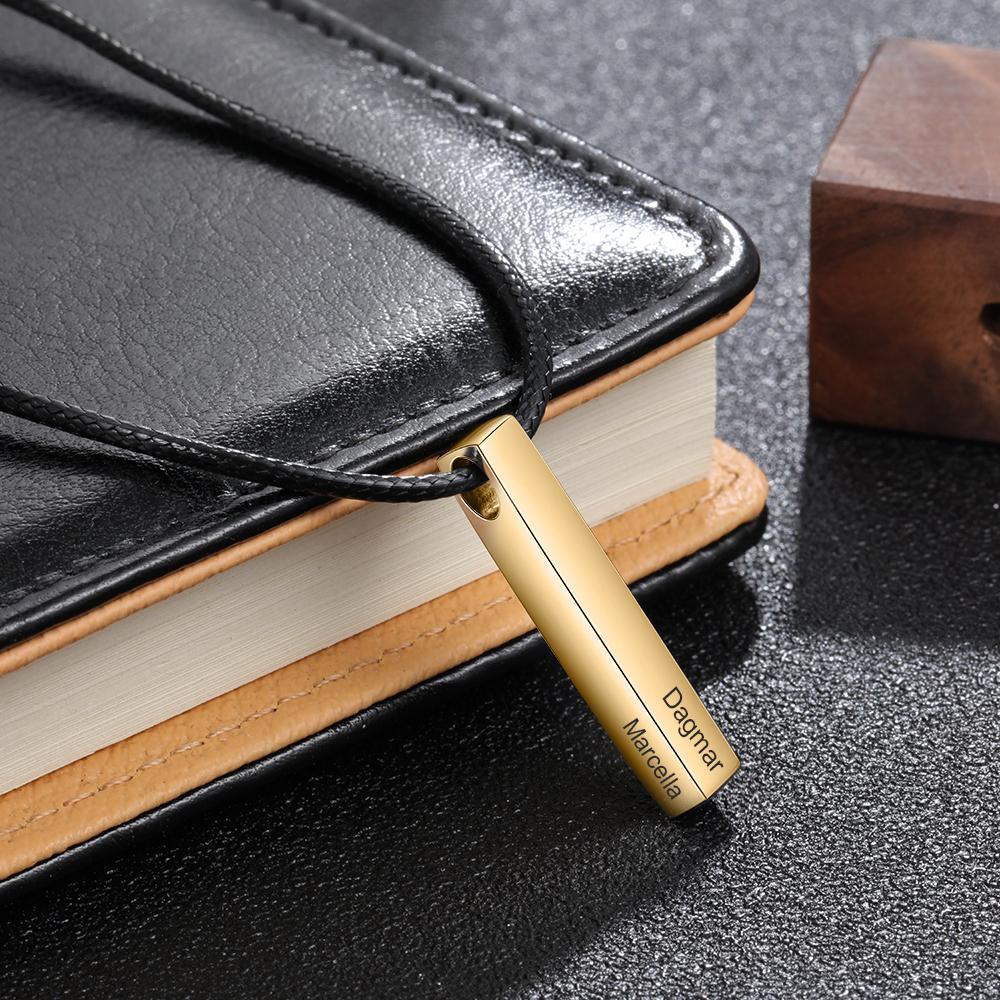 Collier Barre 4 Prénoms Gravés Pour Homme