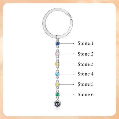 Porte-Clés de Projection Photo Personnalisée avec 6 Pierres de Naissance