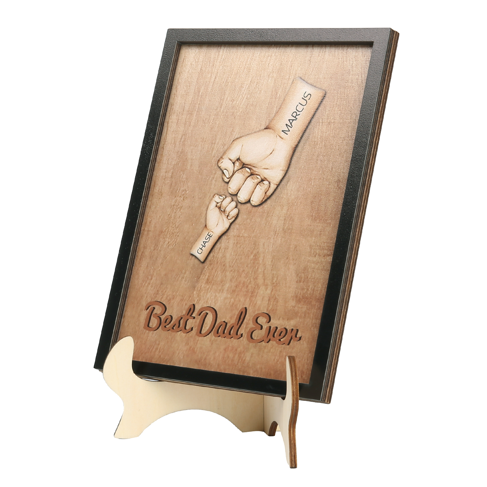 Décoration en bois Poings 2 Prénoms et 1 Texte Personnalisés Ornement Famille