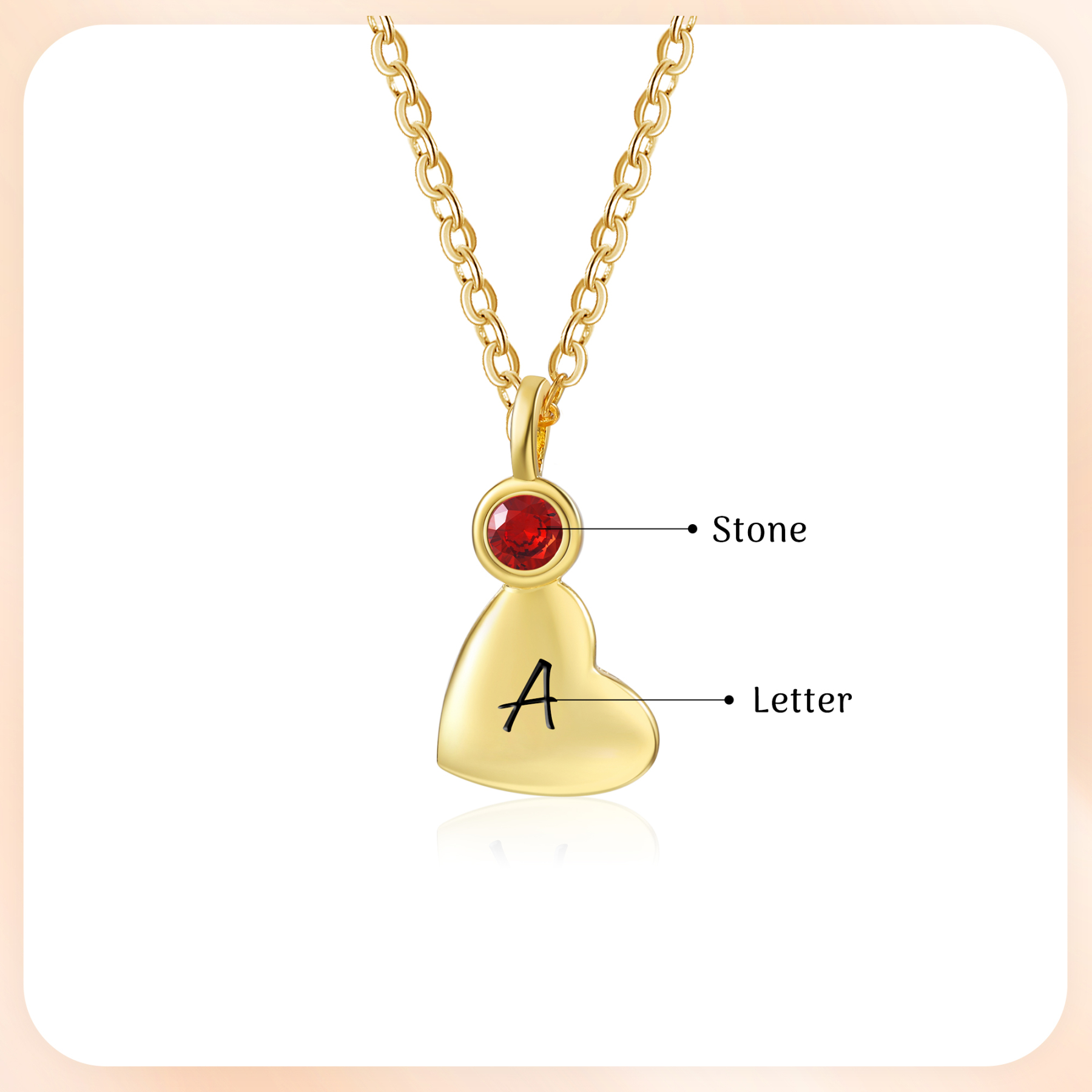 Collier Lettre Collier Coeur 1 Lettre Personnalisée avec Pierre de naissance pour Femmes|Jessemade