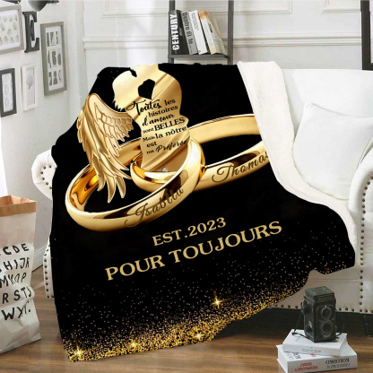 Couverture Plaids Polaire 2 Prénoms Personnalisés avec Année et Texte | Jessemade