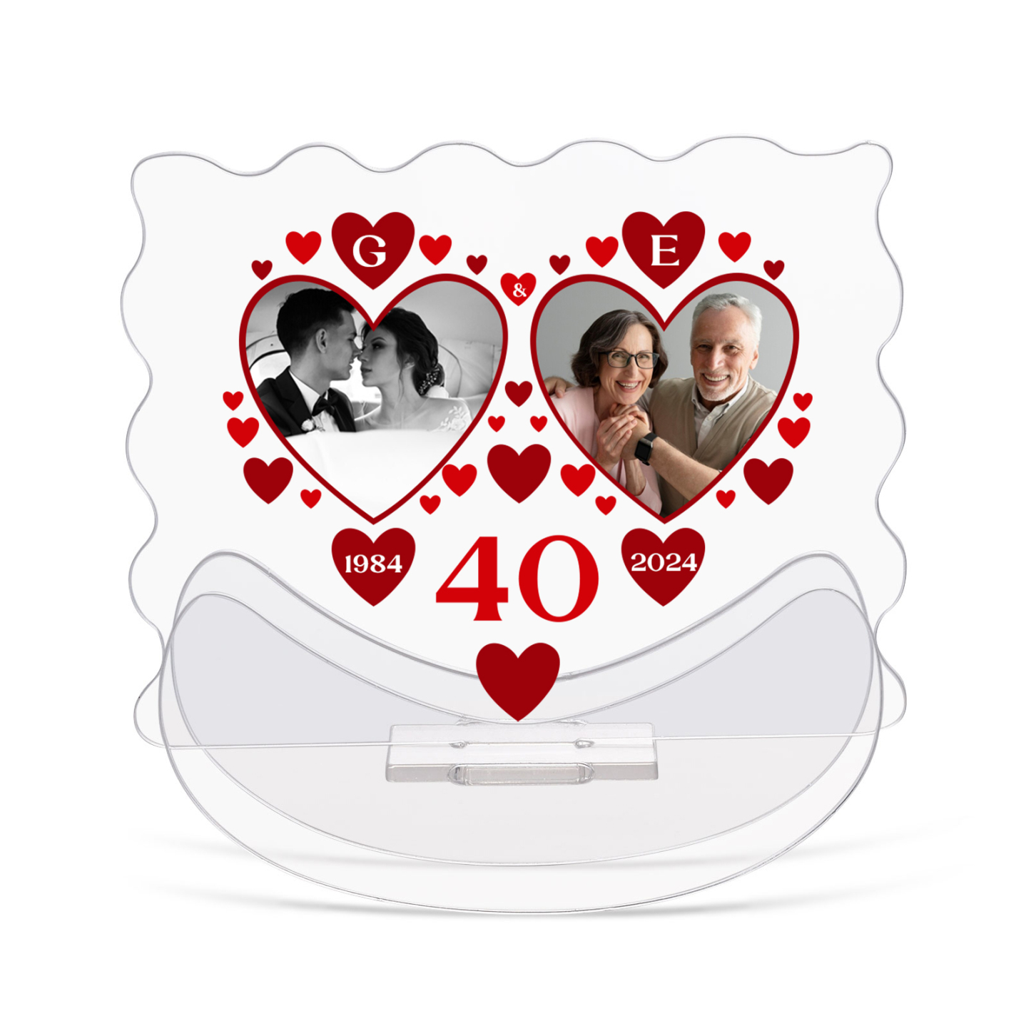 Ornements Panneau Acrylique 2 Lettres et Photos Personnalisées avec Nombre et Année pour Couple