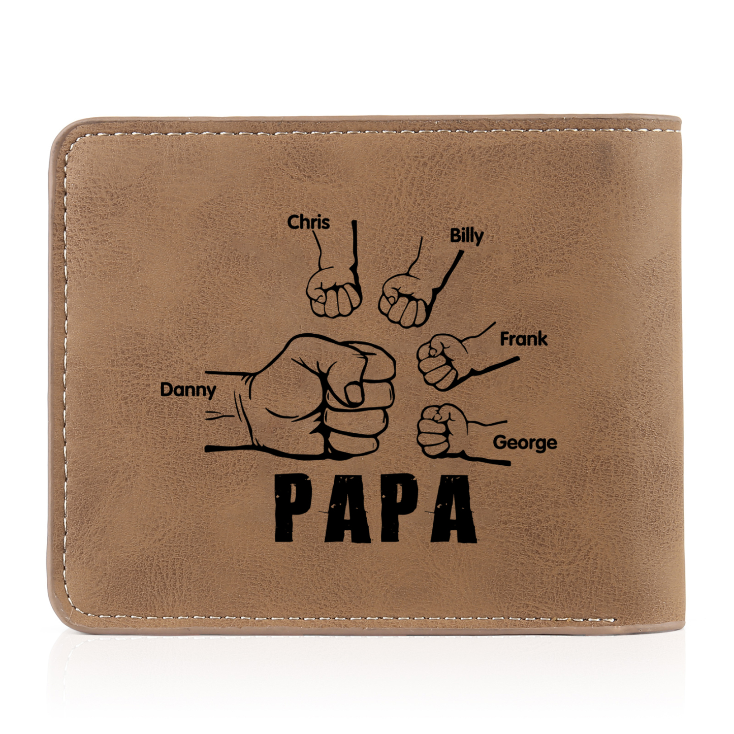 À mon Papa - Portefeuille Poings 5 Prénoms Personnalisés avec Photo Classique Homme Porte-Monnaie Carte