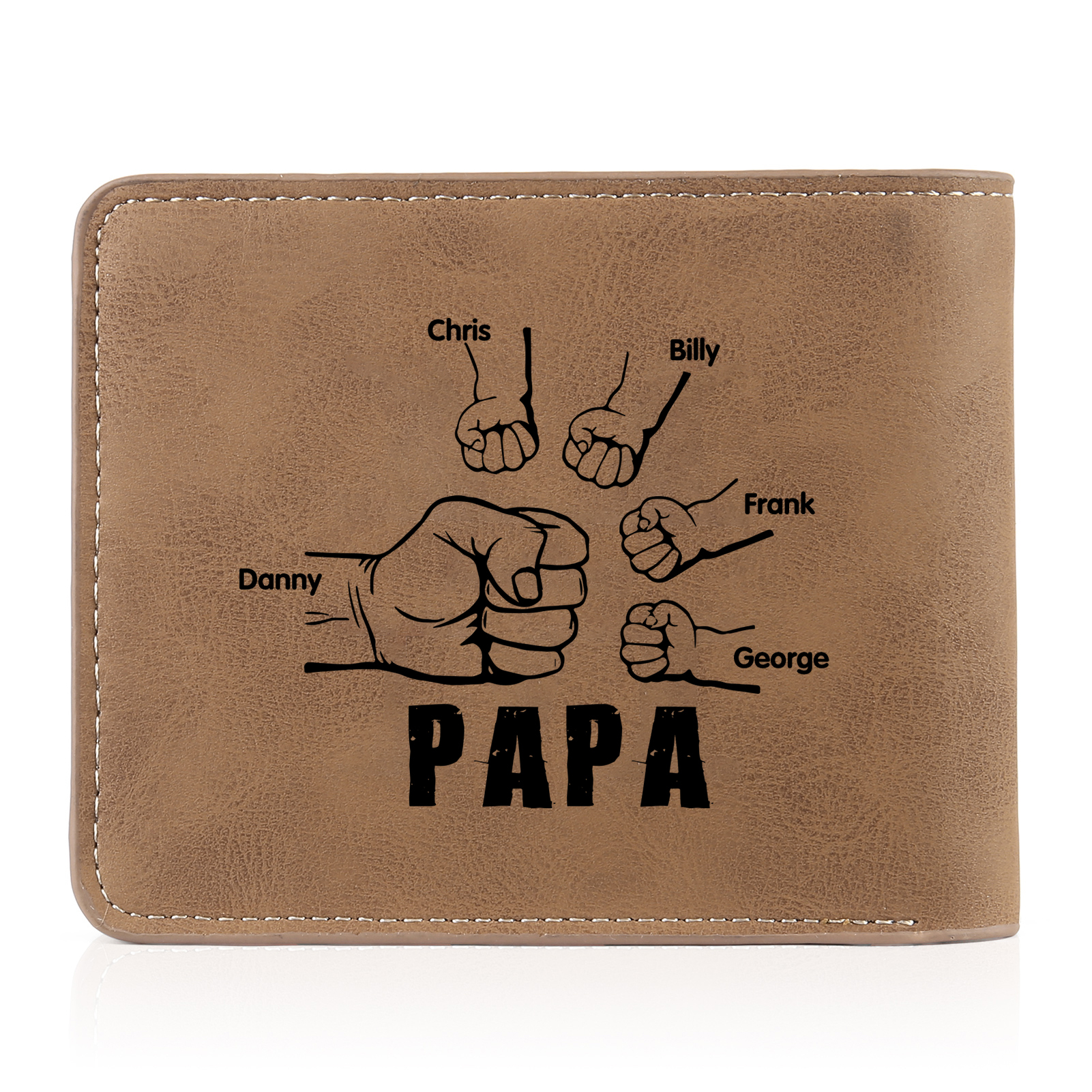 À mon Papa - Portefeuille Poings 5 Prénoms Personnalisés avec Photo Classique Homme Porte-Monnaie Carte